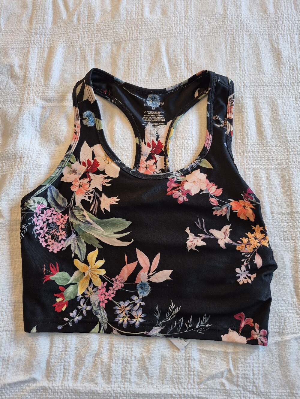 Tahari Sport women's medium sports bra racer back botanical print New